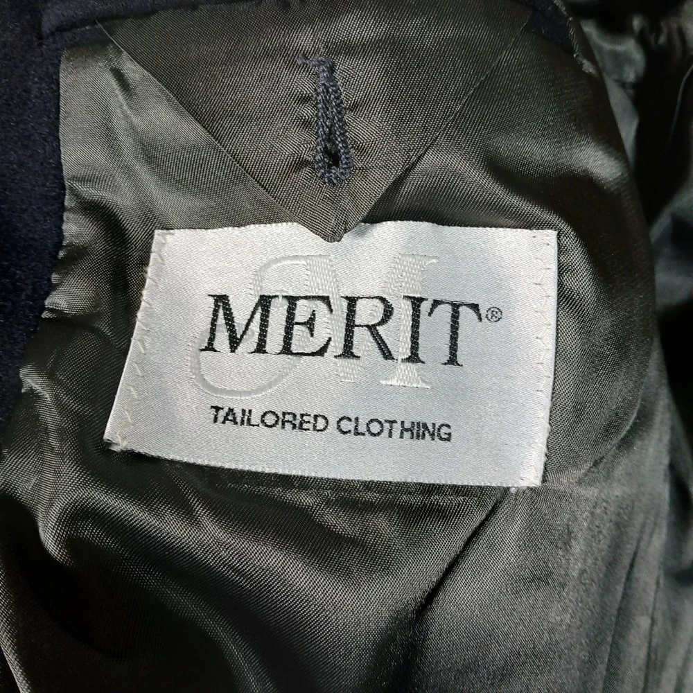 Merit Sport Coat Mens 42S Blazer Navy Blue Wool Cashmere Italian Fabric